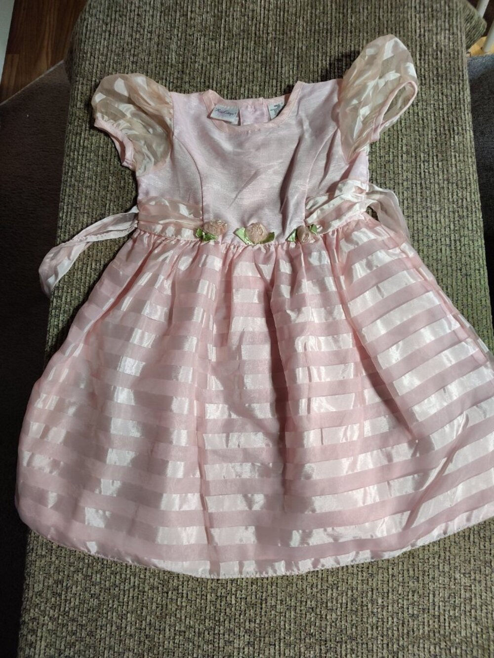 Rose Cottage Girls size 7 special occasion dress, pink satin, flower overlay